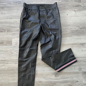 Soft black leather J. Lindeberg track pants with side stripe
